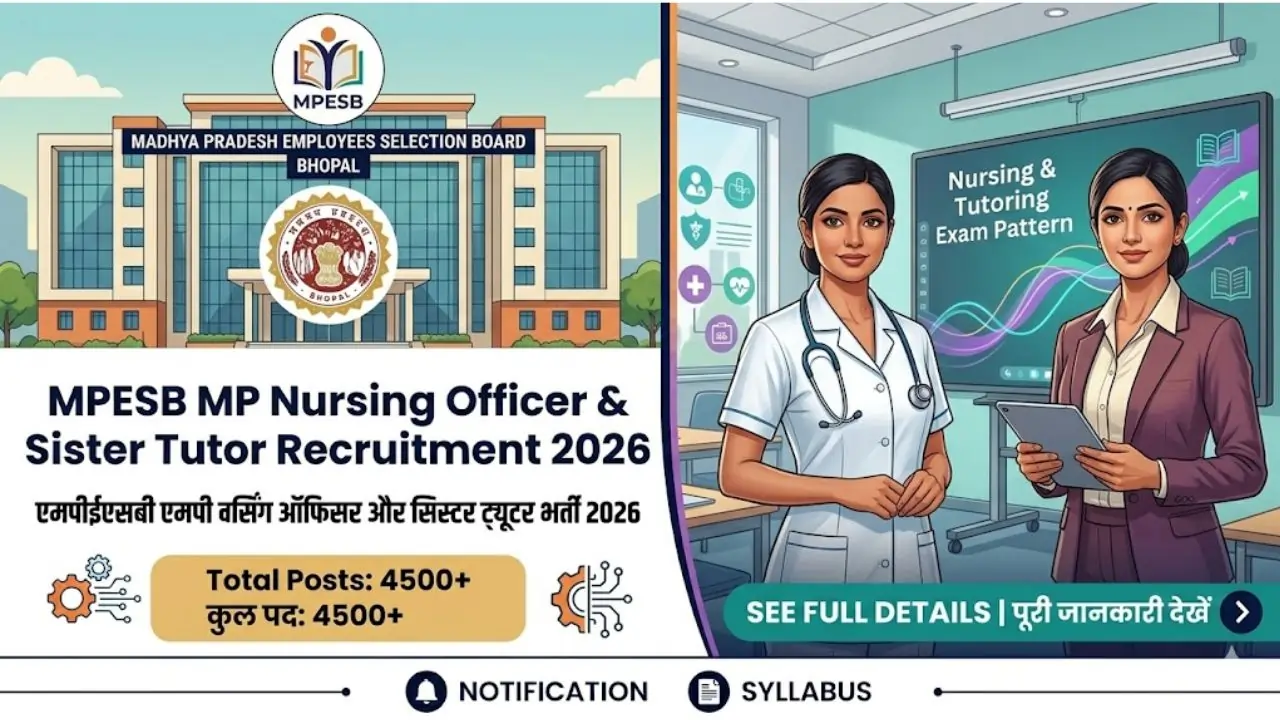 MPESB MP NURSING OFFICER AND SISTERTUTOR RECRUITMENT 2026