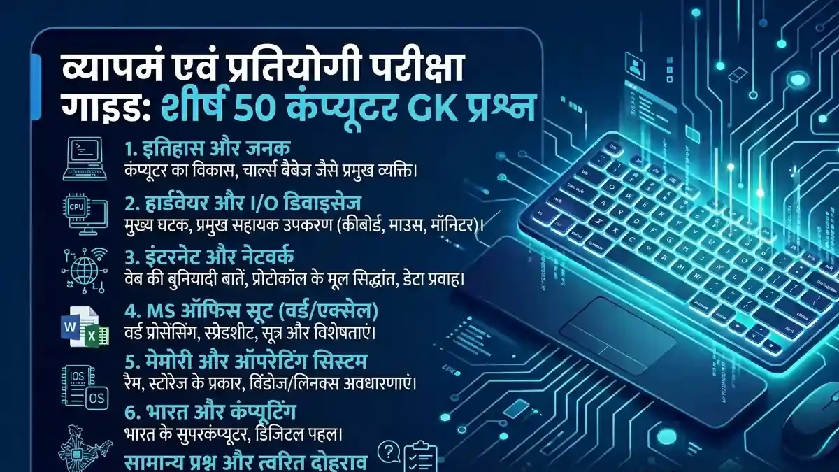 Top 50 Computer GK Questions in Hindi — व्यापम एवं प्रतियोगी परीक्षाओं के लिए महत्वपूर्ण प्रश्न